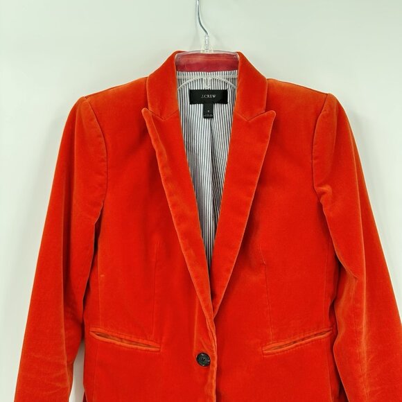 J CREW parke velvet velour jacket blazer orange 6 one button preppy academia - Picture 3 of 10